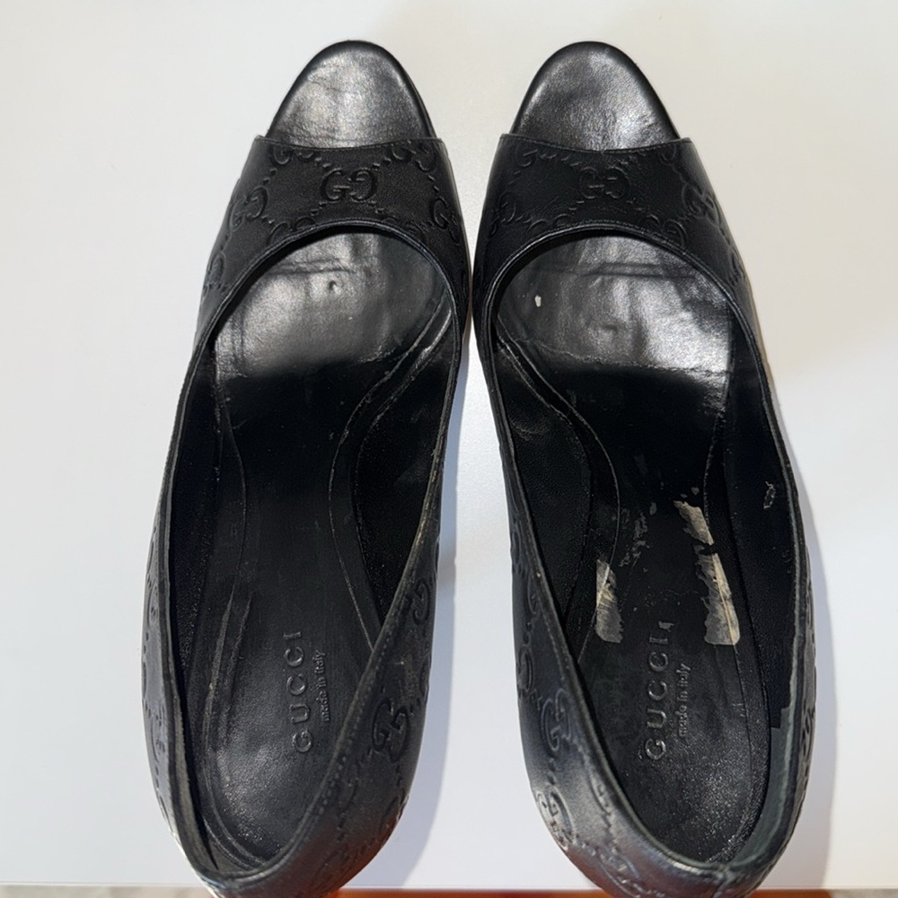 Gucci Guccissima Black Women's Stiletto Peep Toe Heels Size 41 - Picture 6 of 16